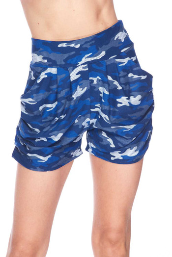 Wholesale Buttery Soft Blue Grid Camouflage Harem Shorts