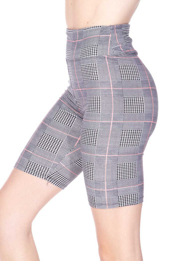 Wholesale Buttery Soft Coral Accent Glenn Plaid Biker Shorts - 3 Inch Waist Band