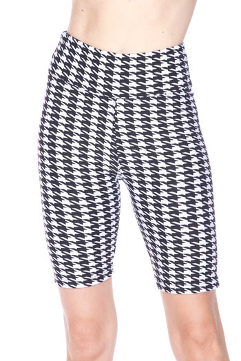 Wholesale Buttery Smooth Houndstooth Biker Shorts - 3 Inch Waist Band