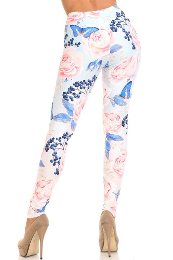 Wholesale Creamy Soft Butterflies and Jumbo Pink Roses Plus Size Leggings - USA Fashion™