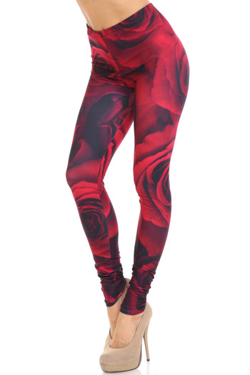 Wholesale Creamy Soft Jumbo Red Rose Plus Size Leggings - USA Fashion™