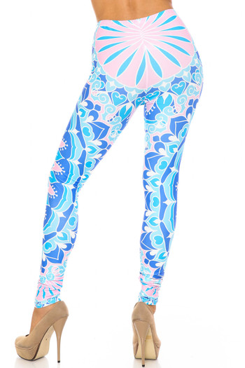 Wholesale Creamy Soft Bursting Blue Mandala Plus Size Leggings - USA Fashion™
