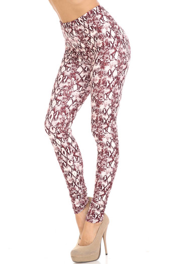 Wholesale Creamy Soft Crimson Snakeskin Leggings - USA Fashion™