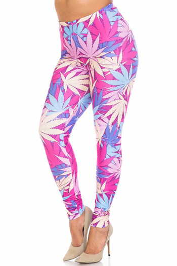Wholesale Creamy Soft Pretty in Pink Marijuana Plus Size Leggings - USA Fashion™