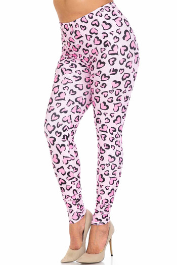 Wholesale Creamy Soft Pink Heart Leopard Plus Size Leggings - USA Fashion™