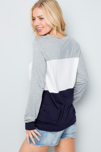 Navy Wholesale Color Blocked Long Sleeve Top
