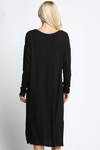 Black Wholesale Long Sleeve Side Slit Midi Length Plus Size Sweater Dress