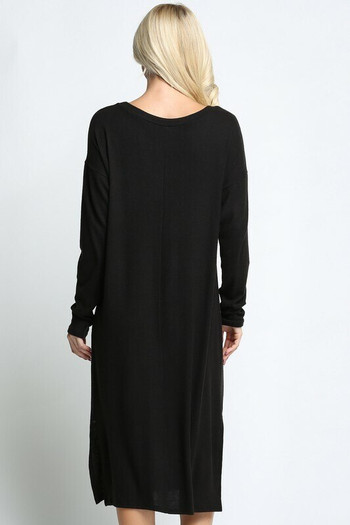 Black Wholesale Long Sleeve Side Slit Midi Length Sweater Dress