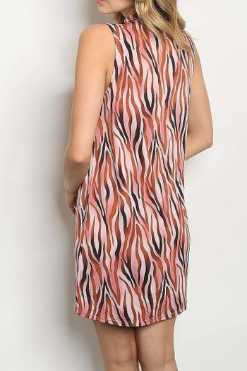 Wholesale Sleeveless Mock Neck Blush Zebra Print Mini Shift Dress
