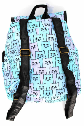 Wholesale Blue Kitty Cats Graphic Print Buckle Flap Backpack