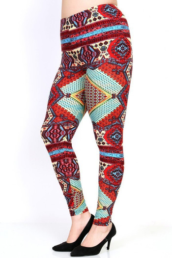 Wholesale Buttery Smooth Red Tribal Patch Plus Size Leggings