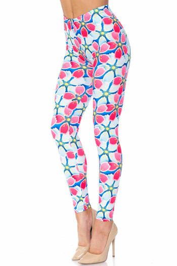 Wholesale Creamy Soft Pink and Blue Sunshine Floral Leggings - USA Fashion™