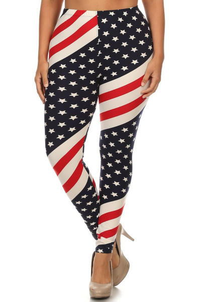 Wholesale Buttery Soft Mini Star Twist USA Flag Plus Size Leggings Wholesale Buttery Soft Mini Star Twist USA Flag Plus Size Leggings