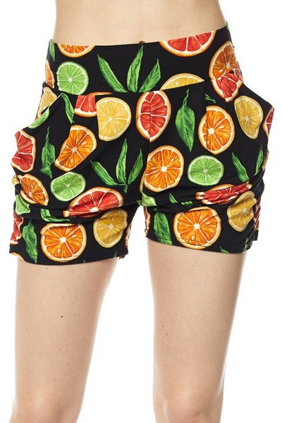 Wholesale Buttery Soft Citrus Fruit Harem Shorts Wholesale Buttery Soft Citrus Fruit Harem Shorts
