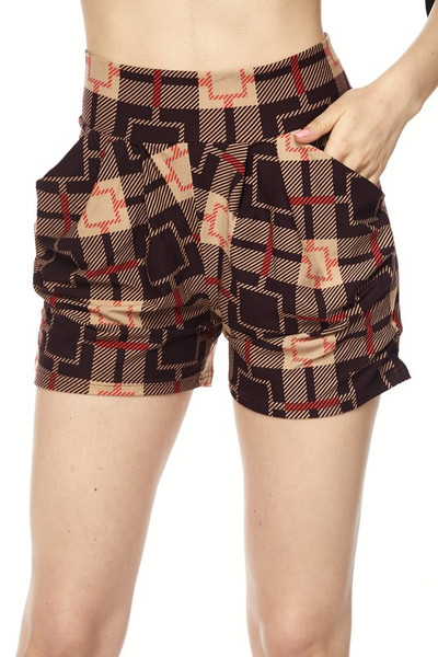 Wholesale Buttery Soft Dark Moda Squares Mocha Harem Shorts Wholesale Buttery Soft Dark Moda Squares Mocha Harem Shorts