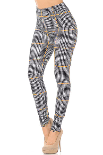 Wholesale Buttery Soft Mustard Accent Houndstooth Plaid Plus Size Leggings Wholesale Buttery Soft Mustard Accent Houndstooth Plaid Plus Size Leggings
