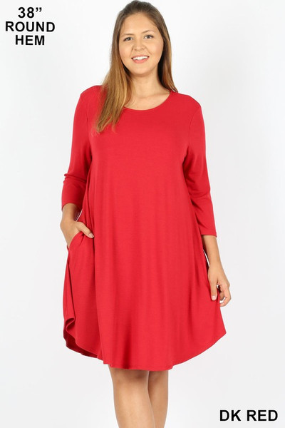Wholesale 3/4 Sleeve Longline Round Hem Plus Size Rayon Tunic with Pockets Wholesale 3/4 Sleeve Longline Round Hem Plus Size Rayon Tunic with Pockets