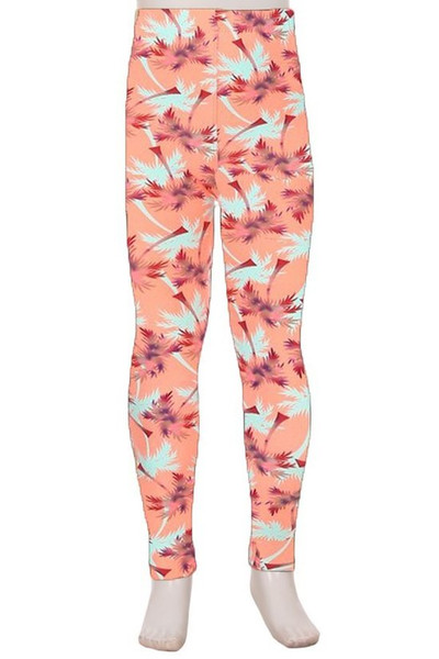 Wholesale Buttery Soft Peach Palm Trees Kids Leggings Wholesale Buttery Soft Peach Palm Trees Kids Leggings