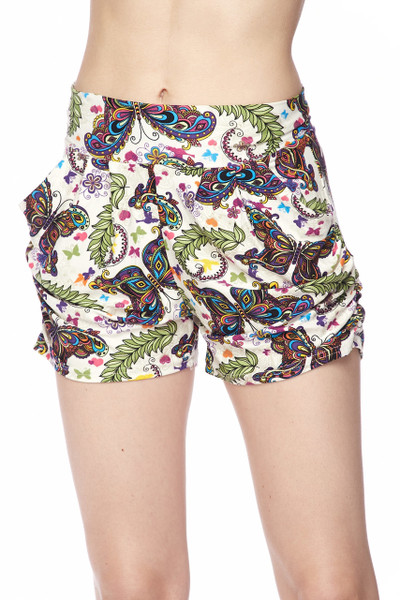 Wholesale Buttery Soft Dainty Ivory Butterfly Harem Shorts Wholesale Buttery Soft Dainty Ivory Butterfly Harem Shorts