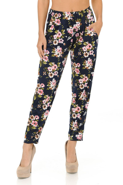 Wholesale Buttery Soft Pretty Pink Floral Harem Pant Wholesale Buttery Soft Pretty Pink Floral Harem Pant