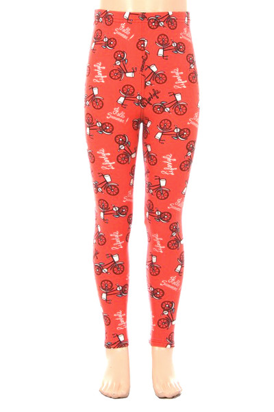 Wholesale Buttery Red Summertime Bicycles Kids Leggings Wholesale Buttery Red Summertime Bicycles Kids Leggings