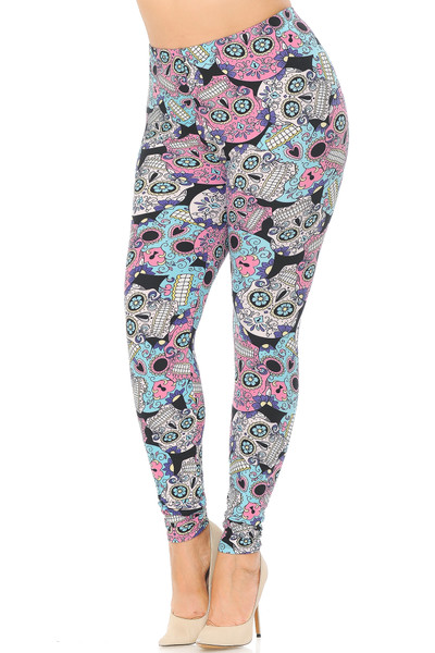 Wholesale Buttery Soft Pastel Sugar Skull Plus Size Leggings Wholesale Buttery Soft Pastel Sugar Skull Plus Size Leggings