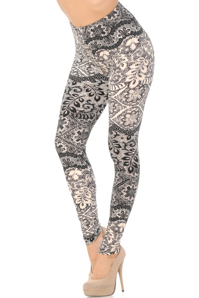 Wholesale Buttery Soft Cream Leaf Extra Plus Size Leggings - 3X-5X Wholesale Buttery Soft Cream Leaf Extra Plus Size Leggings - 3X-5X