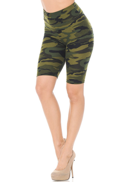 Wholesale Buttery Soft Green Camouflage Plus Size Biker Shorts - 3 Inch Waist Band Wholesale Buttery Soft Green Camouflage Plus Size Biker Shorts - 3 Inch Waist Band