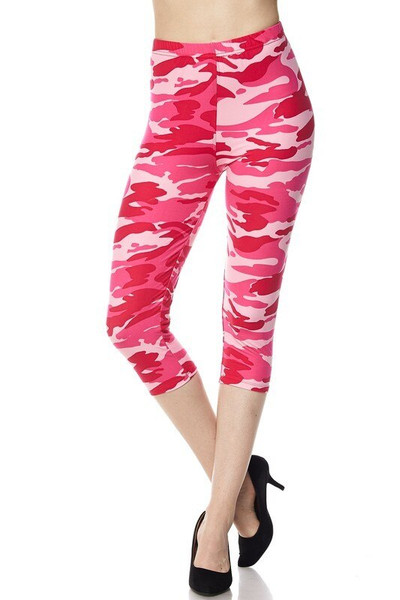 Wholesale Buttery Soft Pink Camouflage Capris Wholesale Buttery Soft Pink Camouflage Capris