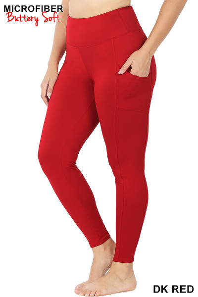 Wholesale Brushed Microfiber High Waisted Plus Size Sport Leggings with Side Pockets Wholesale Brushed Microfiber High Waisted Plus Size Sport Leggings with Side Pockets