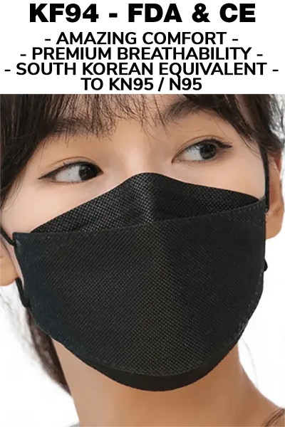 Black KF94 Face Mask - Individually Sealed - Premium Oral Respirator Black KF94 Face Mask - Individually Sealed - Premium Oral Respirator