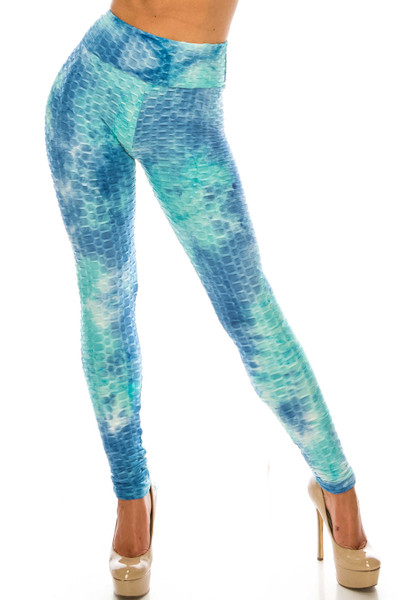 Wholesale Aqua and Blue Tie Dye Scrunch Butt Sport Leggings Wholesale Aqua and Blue Tie Dye Scrunch Butt Sport Leggings