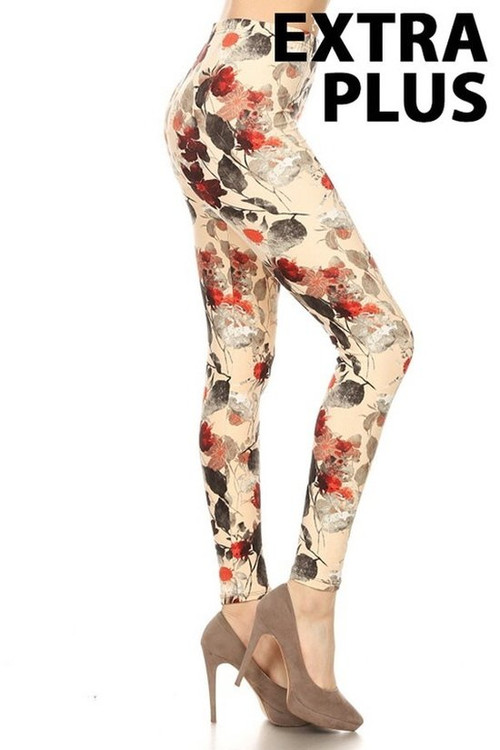 Wholesale Buttery Smooth Autumn Floral Extra Plus Size Leggings - 3X-5X