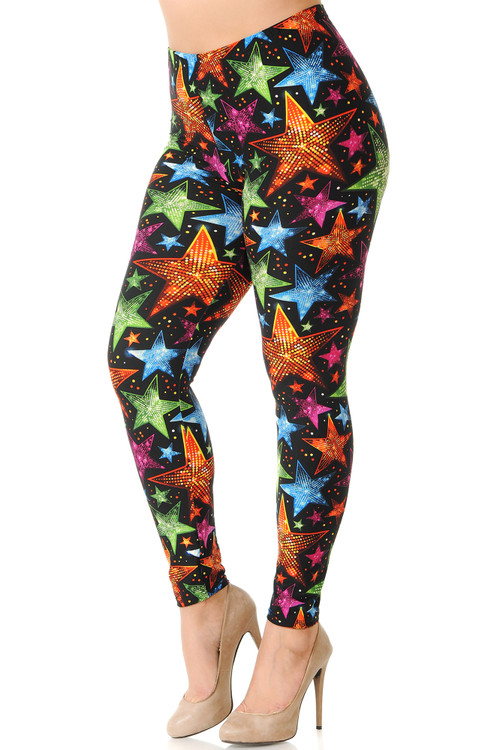 Wholesale Buttery Smooth Glitter Star Extra Plus Size Leggings - 3X-5X
