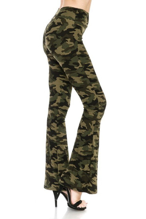 Wholesale Buttery Soft Stealth Green Camouflage Bell Bottom Leggings