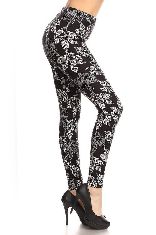Wholesale Buttery Soft Black and White Leaves Leggings