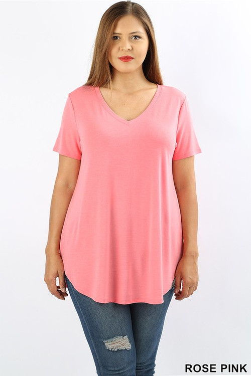 Wholesale Premium Short Sleeve Relaxed Fit V-Neck Round Hem Top