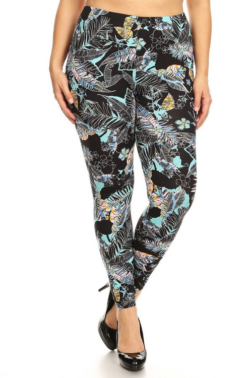 Wholesale Buttery Soft Mint Floral Tropics Plus Size Leggings Wholesale Buttery Soft Mint Floral Tropics Plus Size Leggings