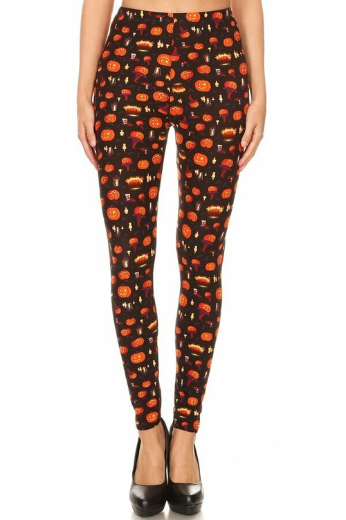 Wholesale Buttery Smooth Pumpkins Cauldrons and Candles Halloween Plus Size Leggings