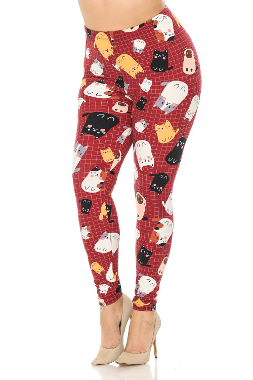 Wholesale Buttery Soft Cartoon Kitty Cats Plus Size Leggings