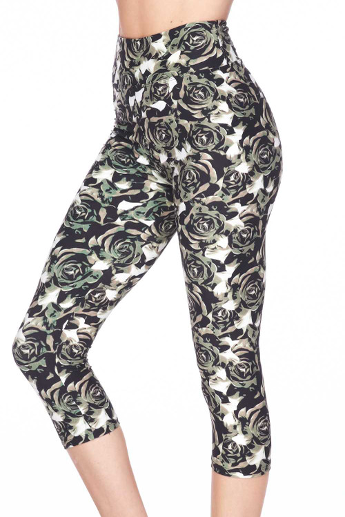 Wholesale Buttery Soft Olive Rose Capris - 3 Inch Wholesale Buttery Soft Olive Rose Capris - 3 Inch