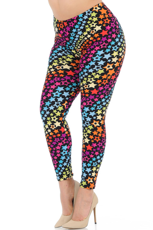 Wholesale Buttery Soft Flowing Rainbow USA Stars Plus Size Leggings Wholesale Buttery Soft Flowing Rainbow USA Stars Plus Size Leggings