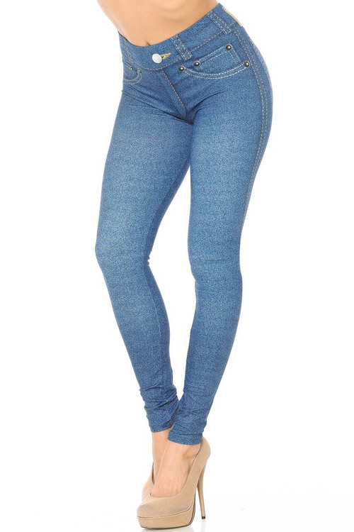 Wholesale Creamy Soft Dark Blue Denim Jean Plus Size Leggings - By USA Fashion™ Wholesale Creamy Soft Dark Blue Denim Jean Plus Size Leggings - By USA Fashion™