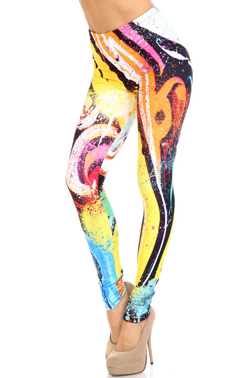 Wholesale Creamy Soft Colorful Paint Strokes Plus Size Leggings - USA Fashion™