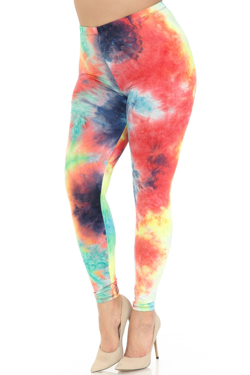 Wholesale Buttery Smooth Summer Yellow Tie Dye Extra Plus Size Leggings - 3X-5X