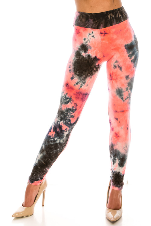 Wholesale Buttery Smooth Coral Tie Dye High Waisted Leggings - Plus Size