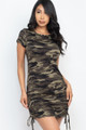 Wholesale Ruched Camouflage Short Sleeve Bodycon Mini Dress