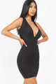 Black Wholesale Front Tuck Bodycon Mini Dress with Plunging Neckline