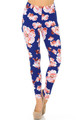 Wholesale Buttery Soft Blooming Floral On Blue Plus Size Leggings