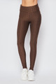 Front view of Brown Scrunch Butt Textured High Waisted Leggings with Pockets
